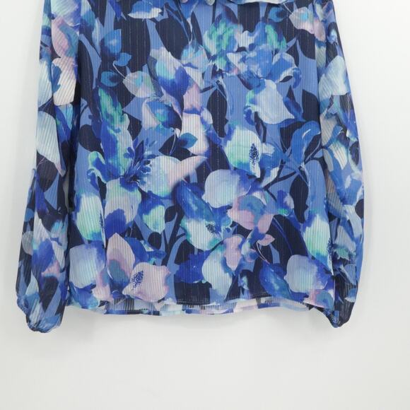 Soft‎ Surroundings Shirt Womens Large Blue Floral Ruffle Corpcore Chiffon V Neck - Picture 11 of 13